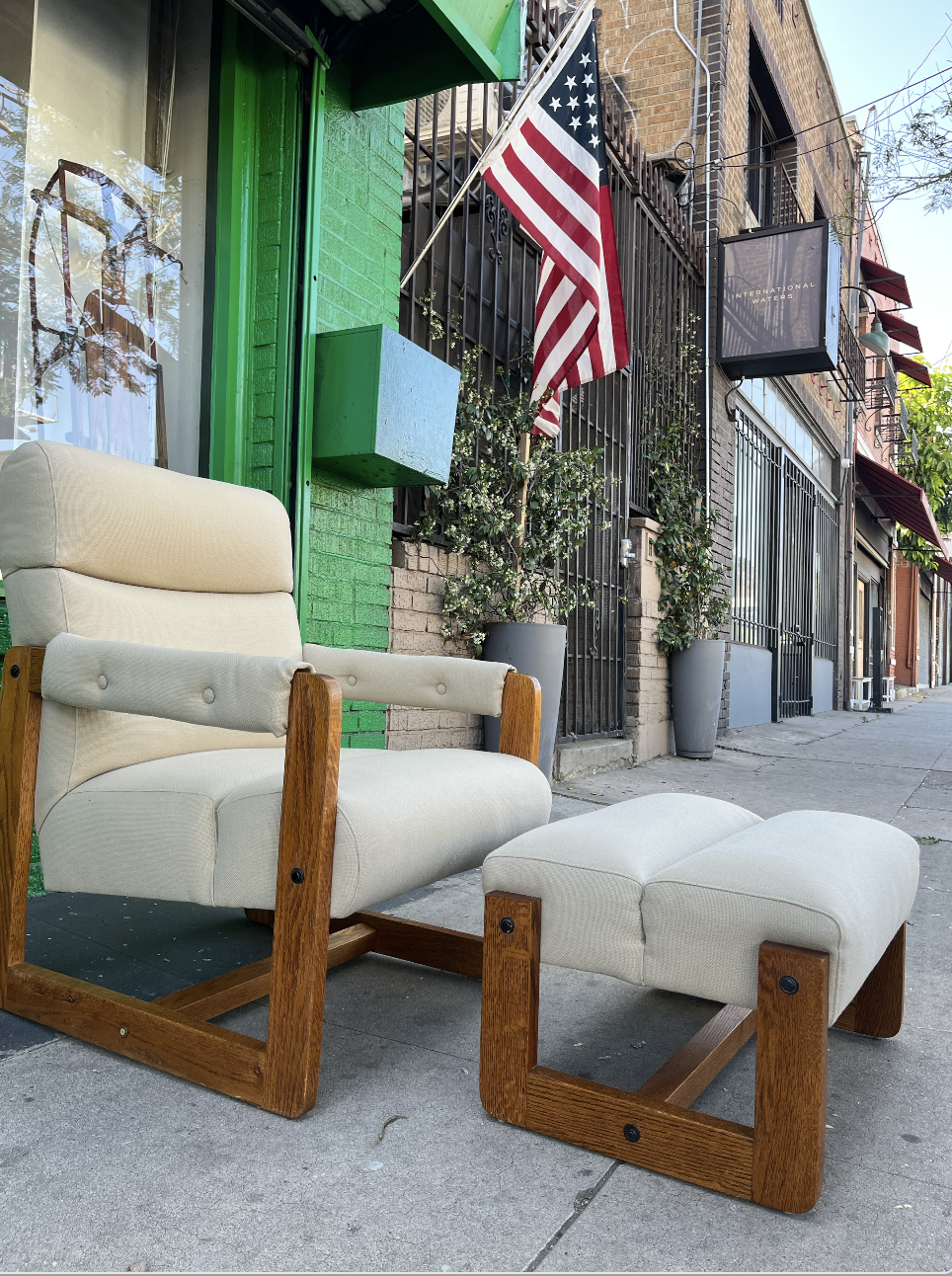 Well-Traveled | Vintage 1980s Oak Reading Chair and Ottoman — Casa